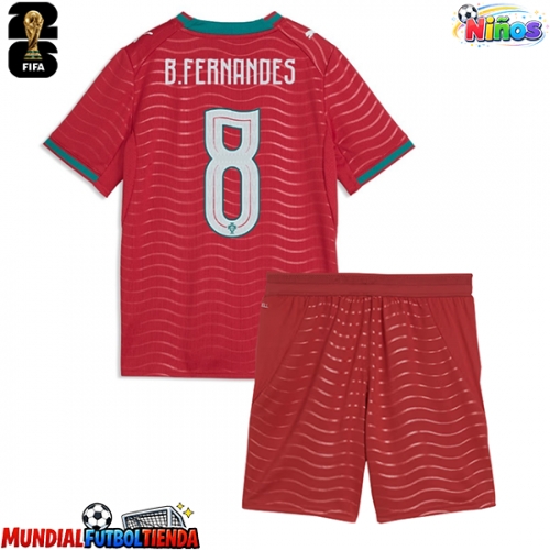 Camiseta Portugal Bruno Fernandes #8 Primera Equipación Replica Mundial 2026 para niños mangas cortas (+ Pantalones cortos)
